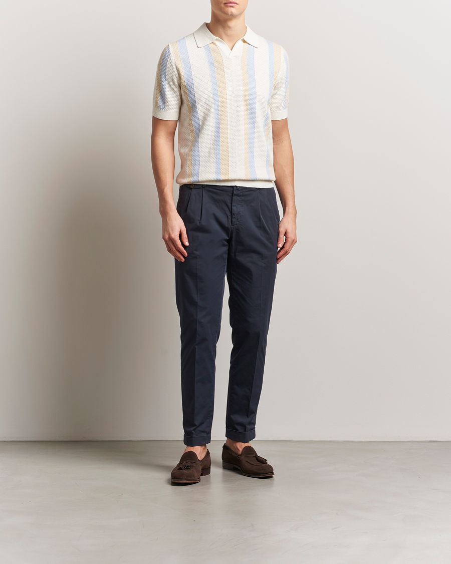 Herr | Pikéer | Stenströms | Knitted Textured Striped Cotton/Hemp Polo Off White