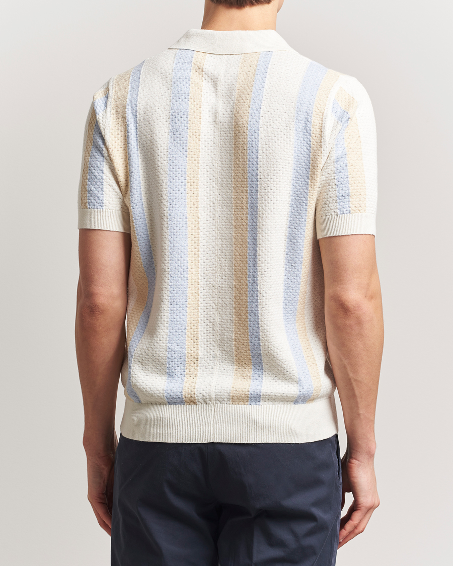 Herr | Pikéer | Stenströms | Knitted Textured Striped Cotton/Hemp Polo Off White