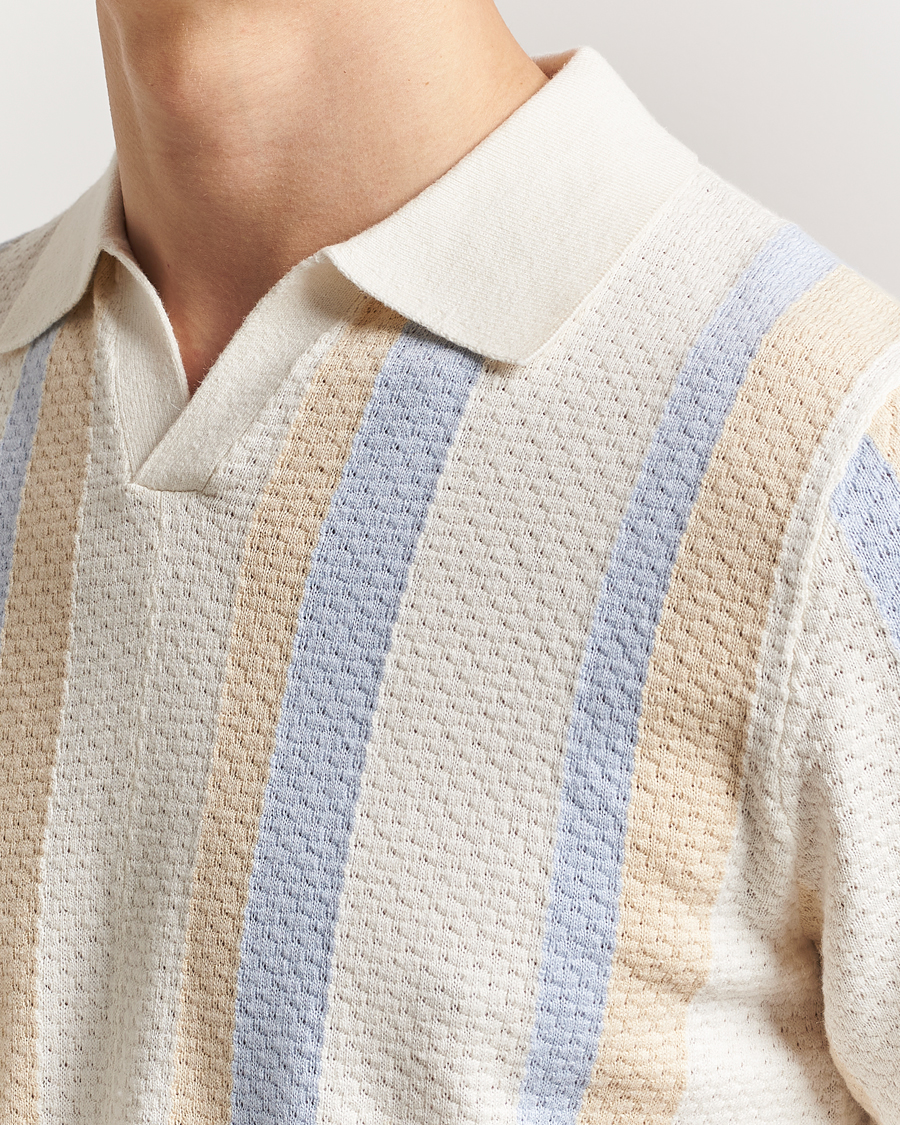 Herr | Pikéer | Stenströms | Knitted Textured Striped Cotton/Hemp Polo Off White