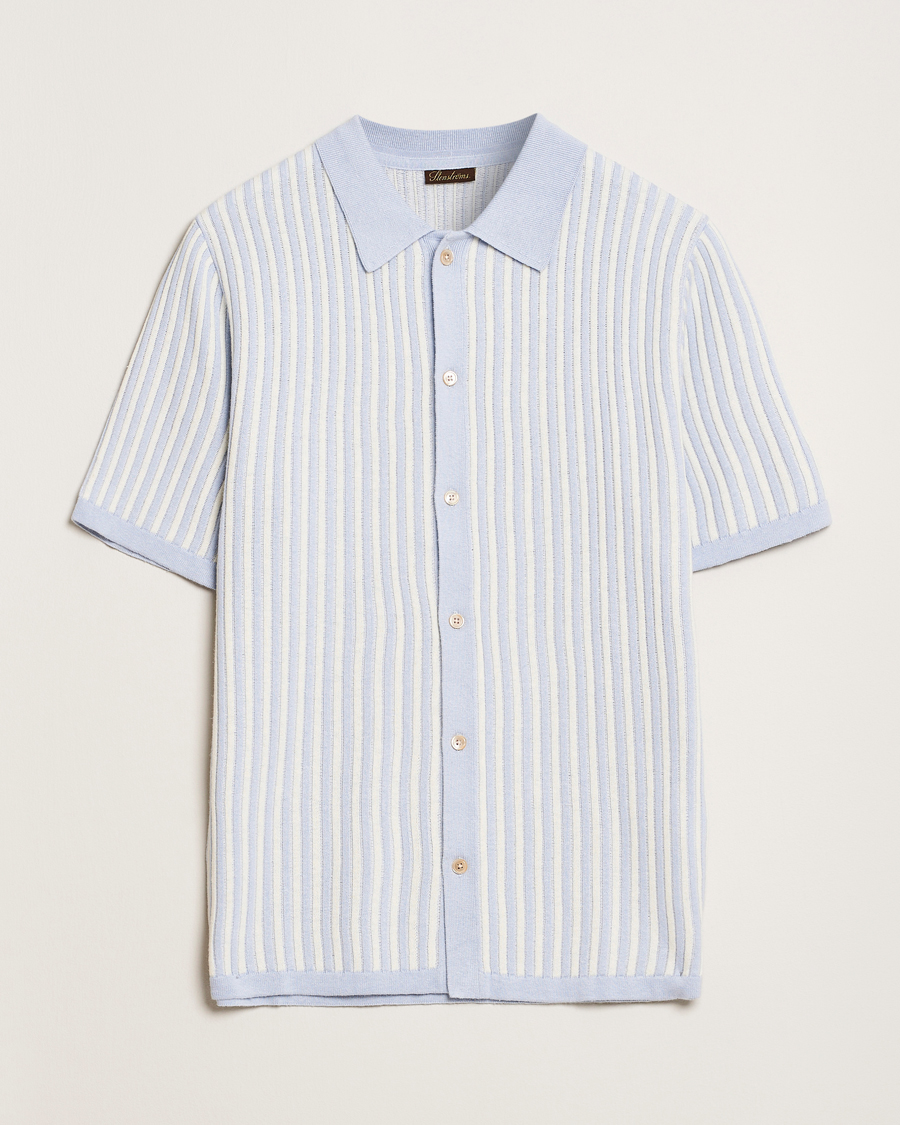 Herr | Skjortor | Stenströms | Knitted Buttonthru Polo Shirt White/Blue