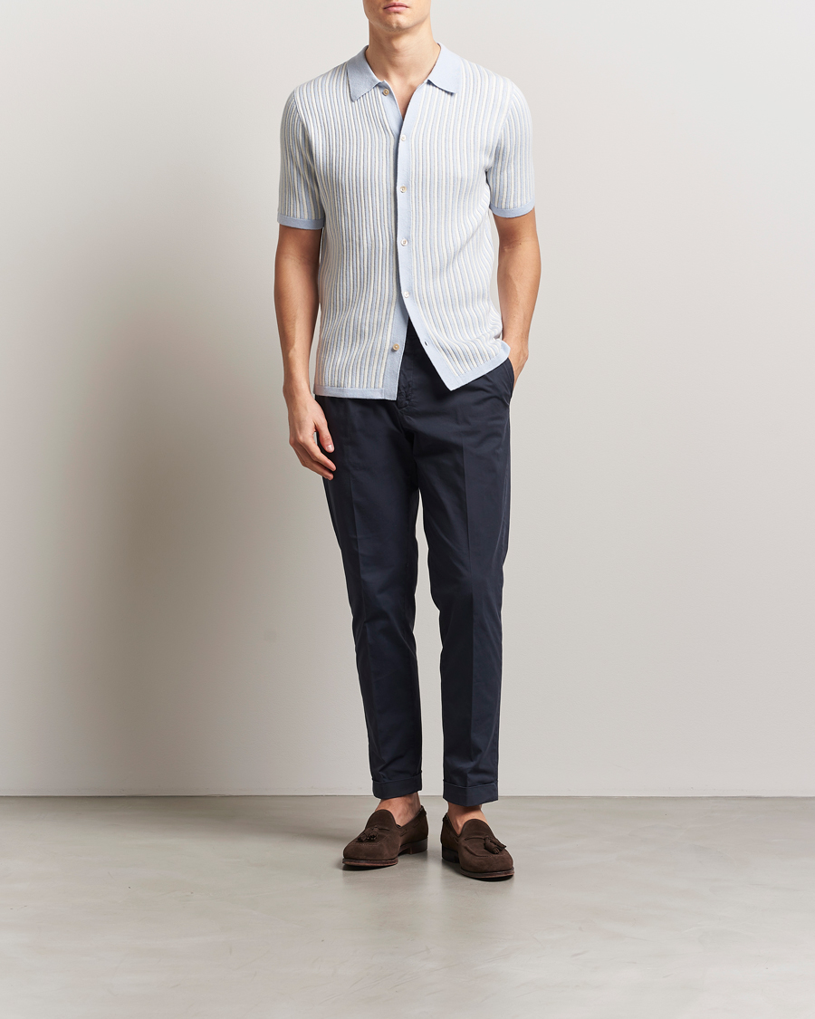 Herr | Skjortor | Stenströms | Knitted Buttonthru Polo Shirt White/Blue