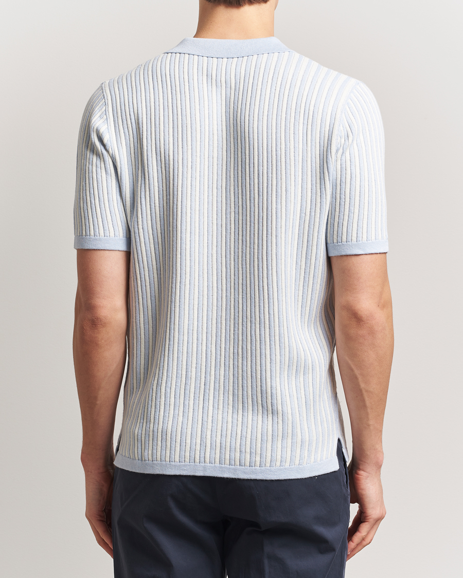 Herr | Skjortor | Stenströms | Knitted Buttonthru Polo Shirt White/Blue