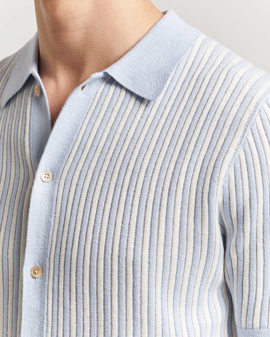 Herr | Skjortor | Stenströms | Knitted Buttonthru Polo Shirt White/Blue