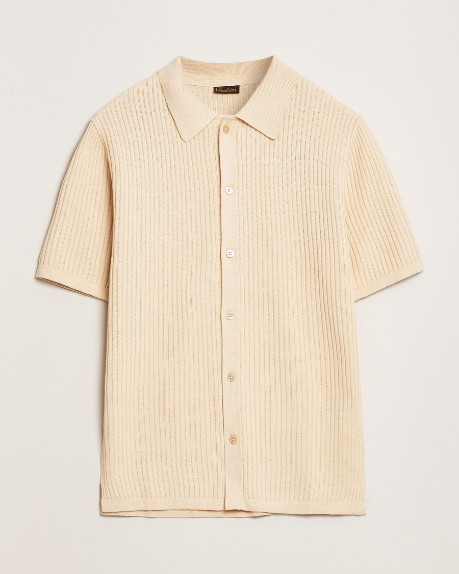 Herr | Skjortor | Stenströms | Knitted Buttonthru Polo Shirt Beige