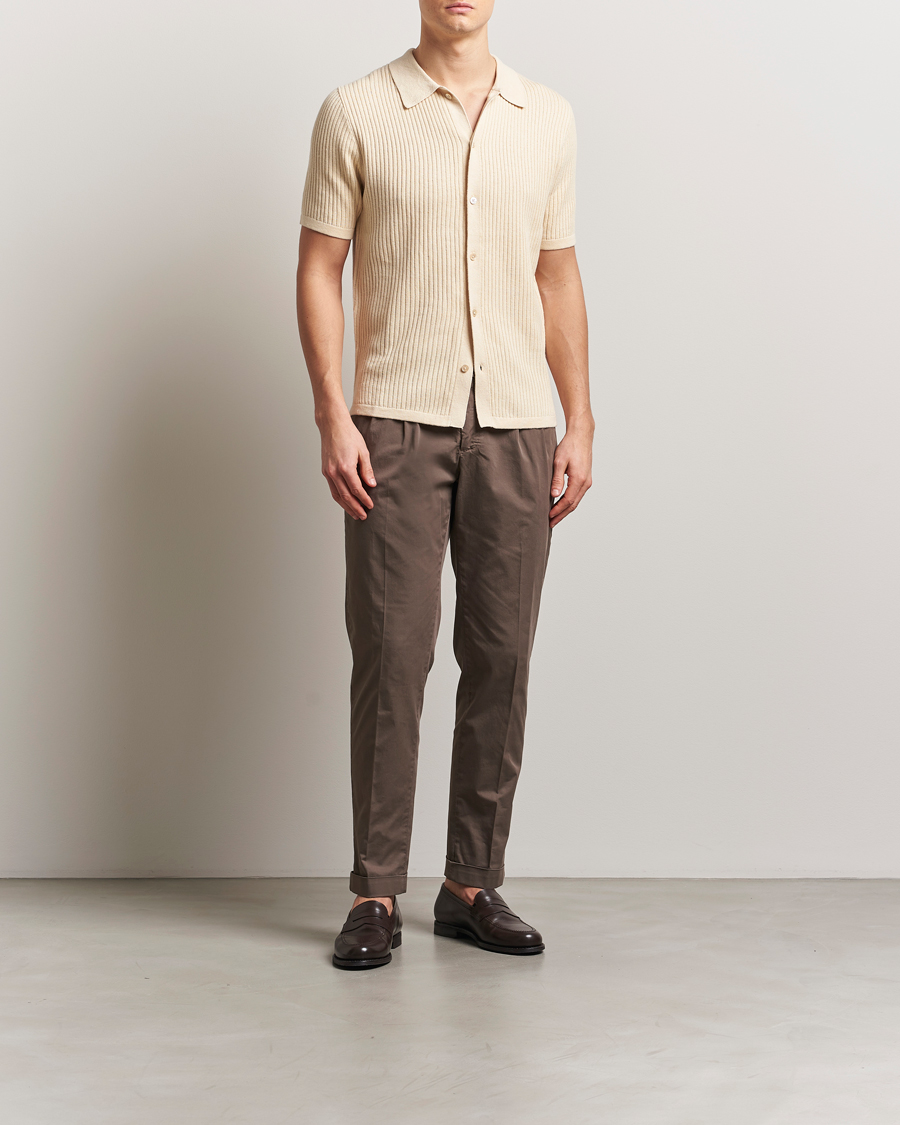 Herr | Skjortor | Stenströms | Knitted Buttonthru Polo Shirt Beige