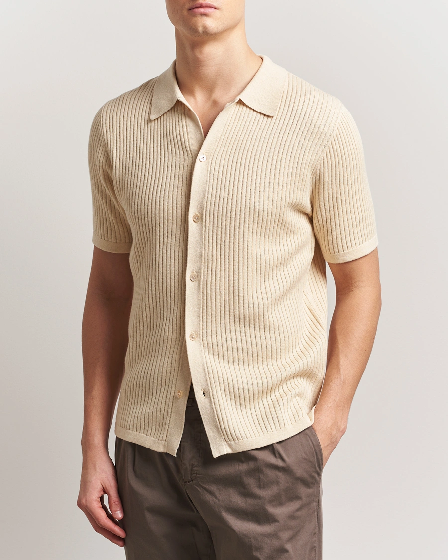 Herr | Skjortor | Stenströms | Knitted Buttonthru Polo Shirt Beige