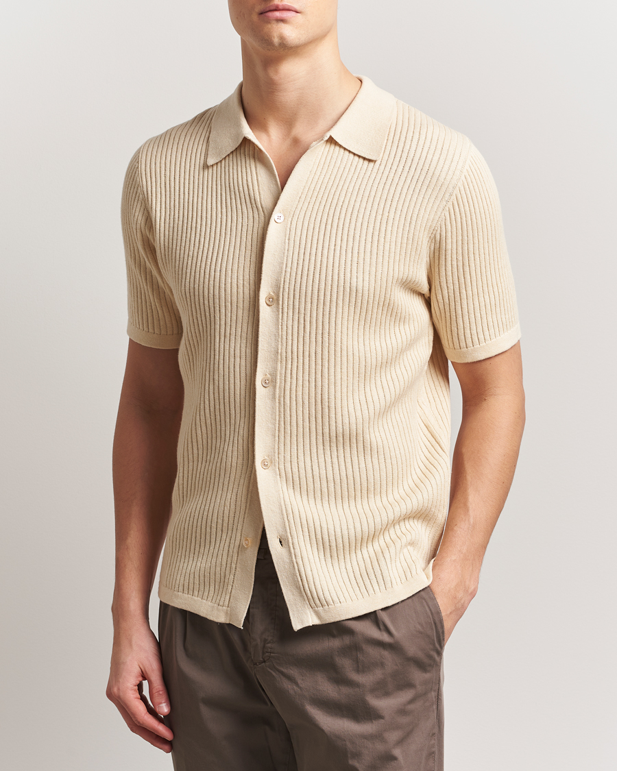 Herr | Skjortor | Stenströms | Knitted Buttonthru Polo Shirt Beige