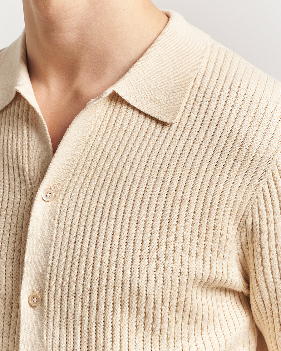 Herr | Skjortor | Stenströms | Knitted Buttonthru Polo Shirt Beige