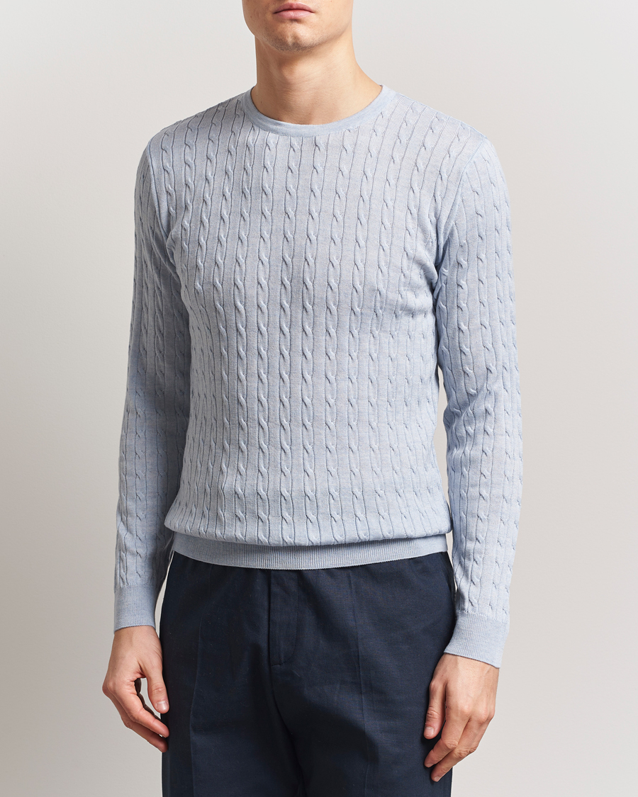 Herr | Tröjor | Stenströms | Merino Cable Crew Neck Light Blue