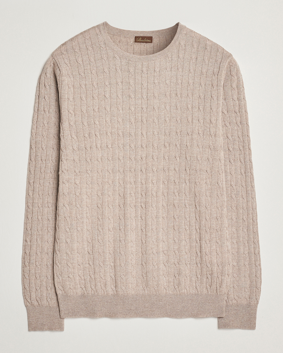 Herr | Tröjor | Stenströms | Merino Cable Crew Neck Beige