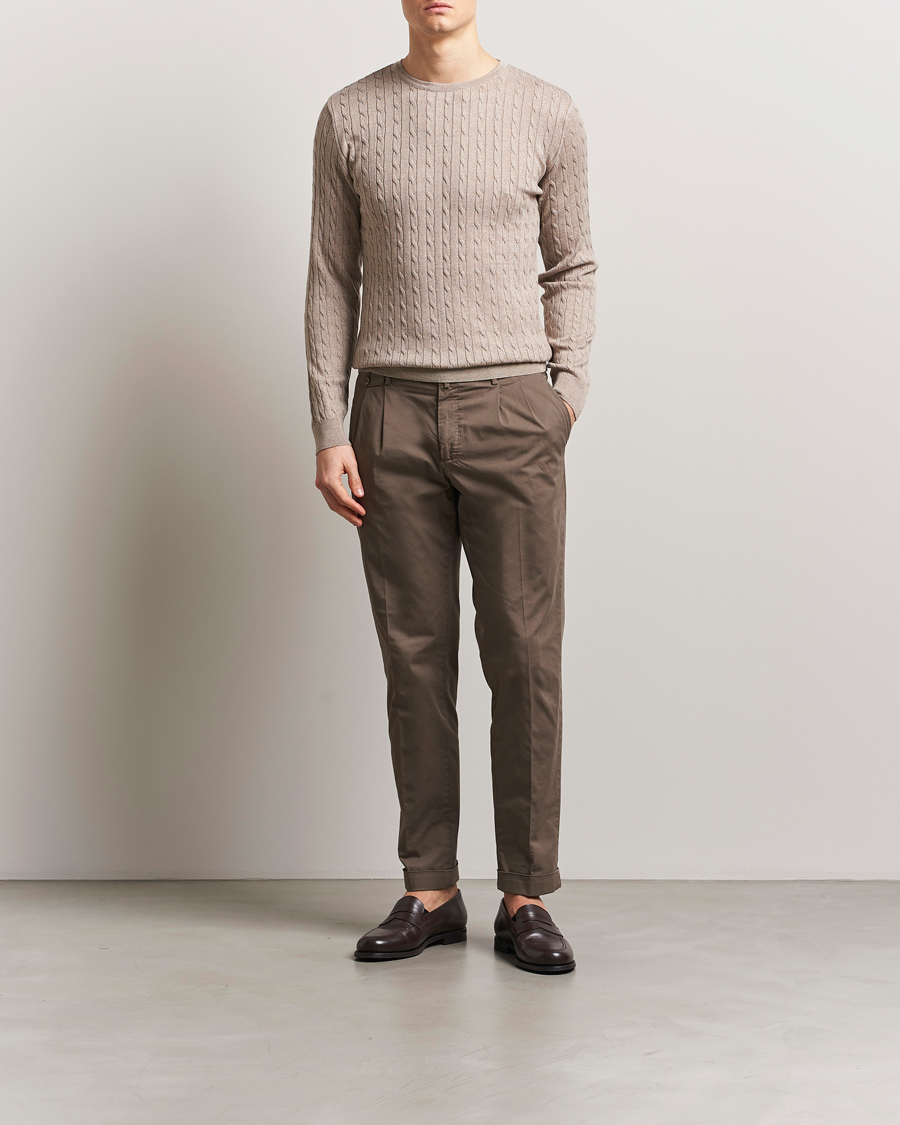 Herr | Tröjor | Stenströms | Merino Cable Crew Neck Beige