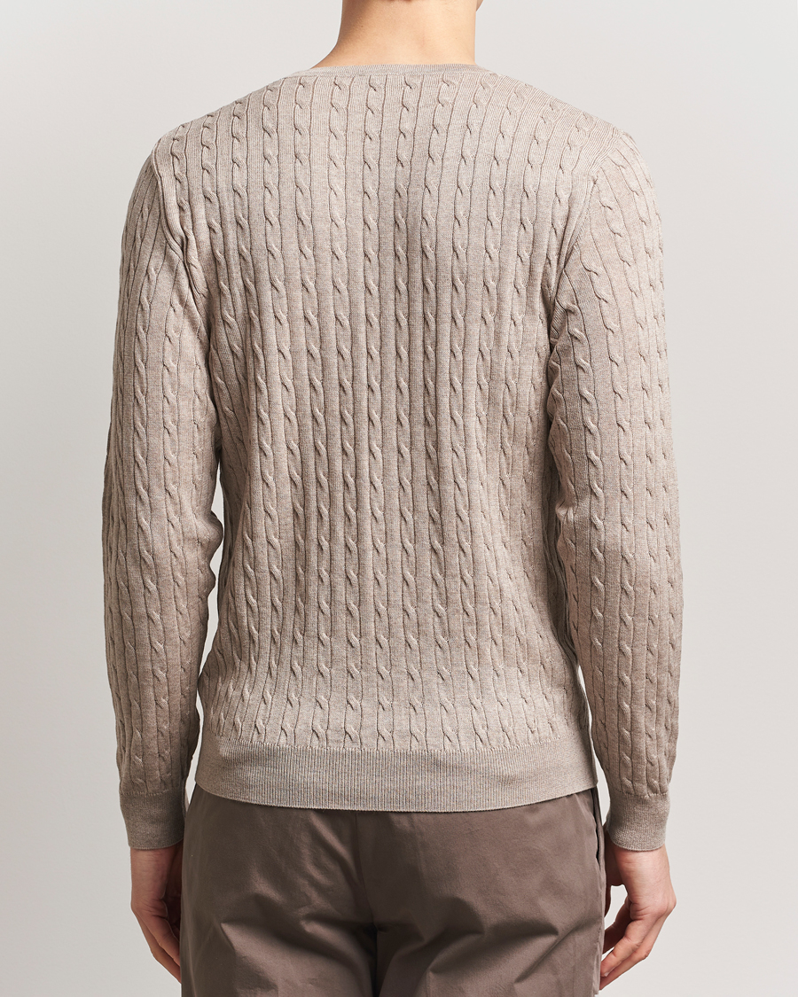 Herr | Tröjor | Stenströms | Merino Cable Crew Neck Beige