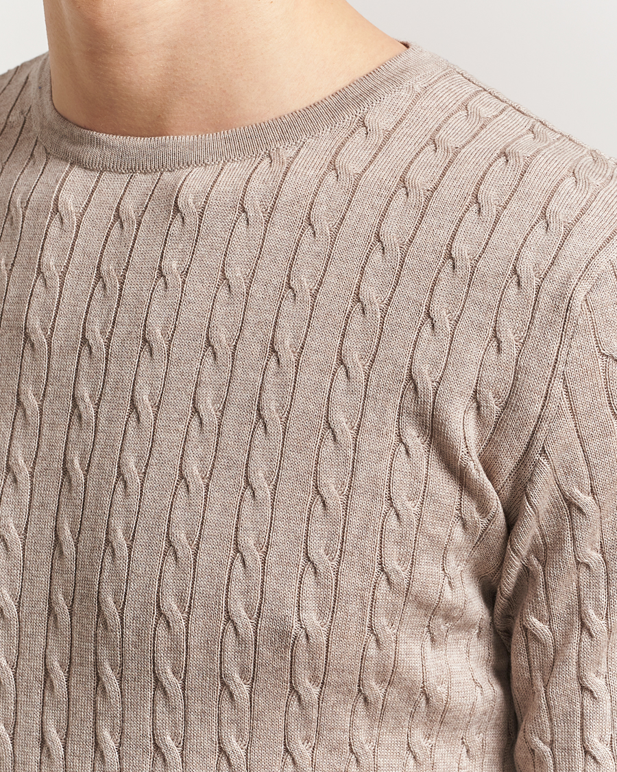 Herr | Tröjor | Stenströms | Merino Cable Crew Neck Beige