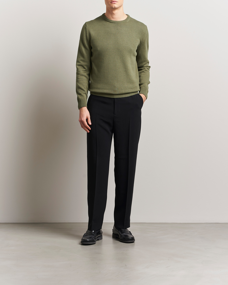 Herr | Tröjor | Stenströms | Organic Cotton Knitted Sweater Olive