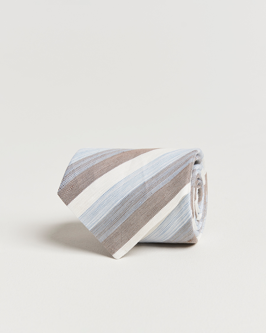 Herr | Slipsar | Stenströms | Silk/Linen Mutli Striped Tie Brown