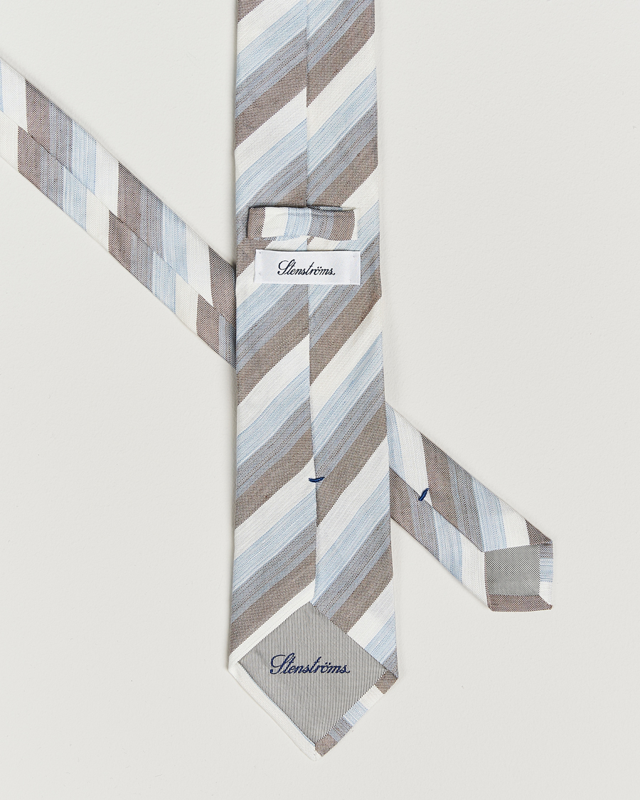 Herr | Slipsar | Stenströms | Silk/Linen Mutli Striped Tie Brown