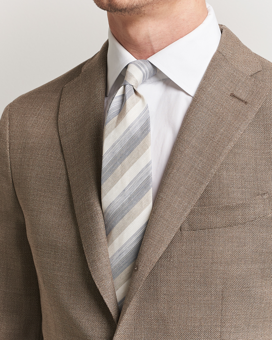 Herr | Slipsar | Stenströms | Silk/Linen Mutli Striped Tie Beige