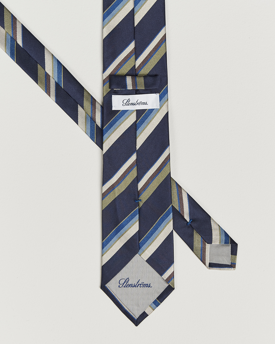 Herr | Slipsar | Stenströms | Striped Silk Tie Navy