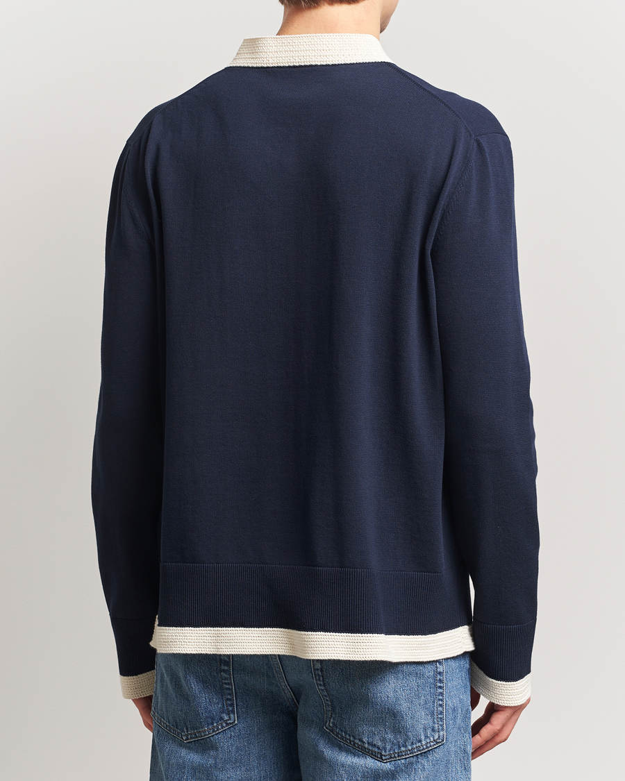 Herr | Tröjor | Jil Sander | Contrast Trim V-Neck Sweater Navy