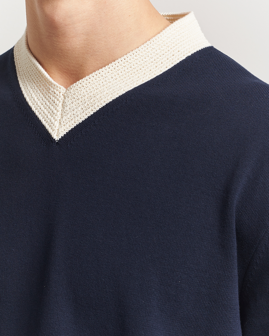 Herr | Tröjor | Jil Sander | Contrast Trim V-Neck Sweater Navy