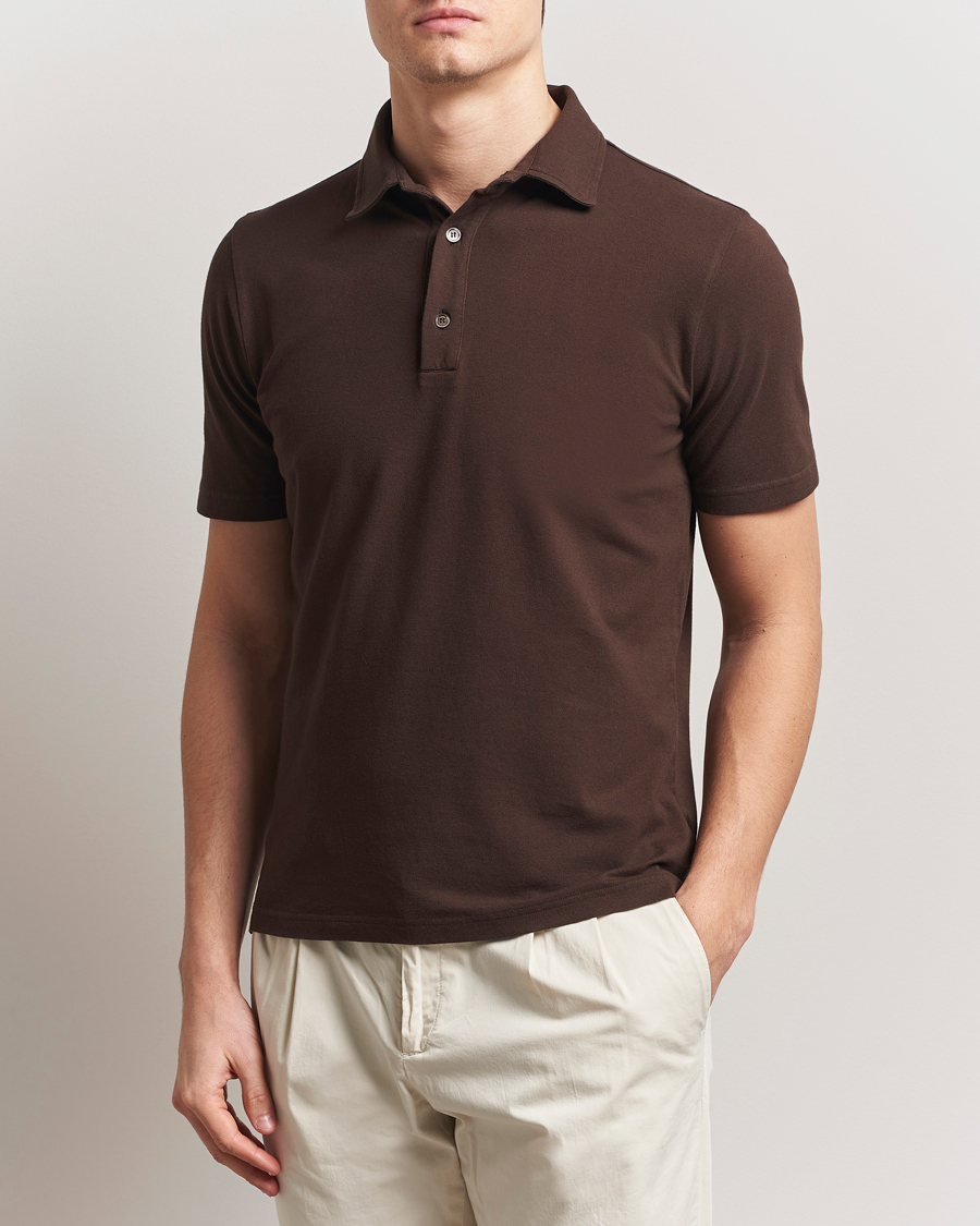 Herr | Pikéer | Zanone | Soft Cotton Piquet Polo Dark Brown