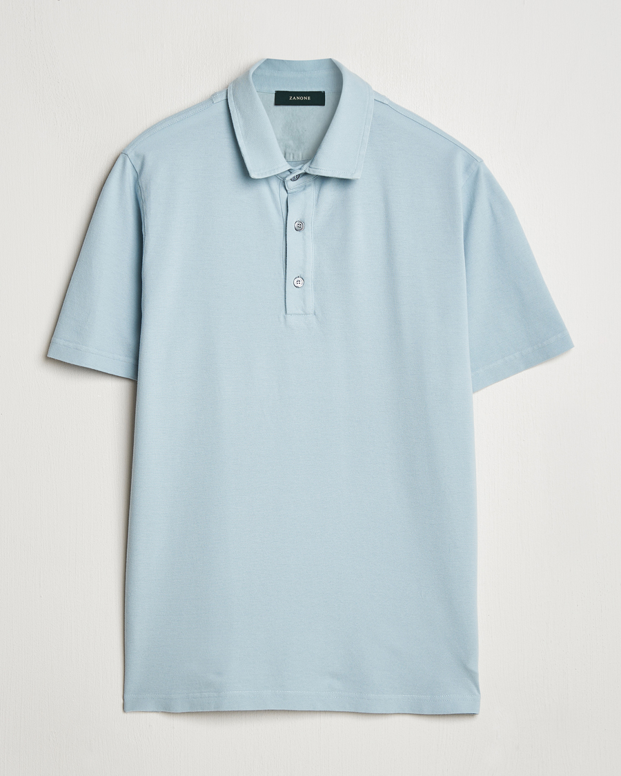 Herr | Pikéer | Zanone | Soft Cotton Piquet Polo Light Blue
