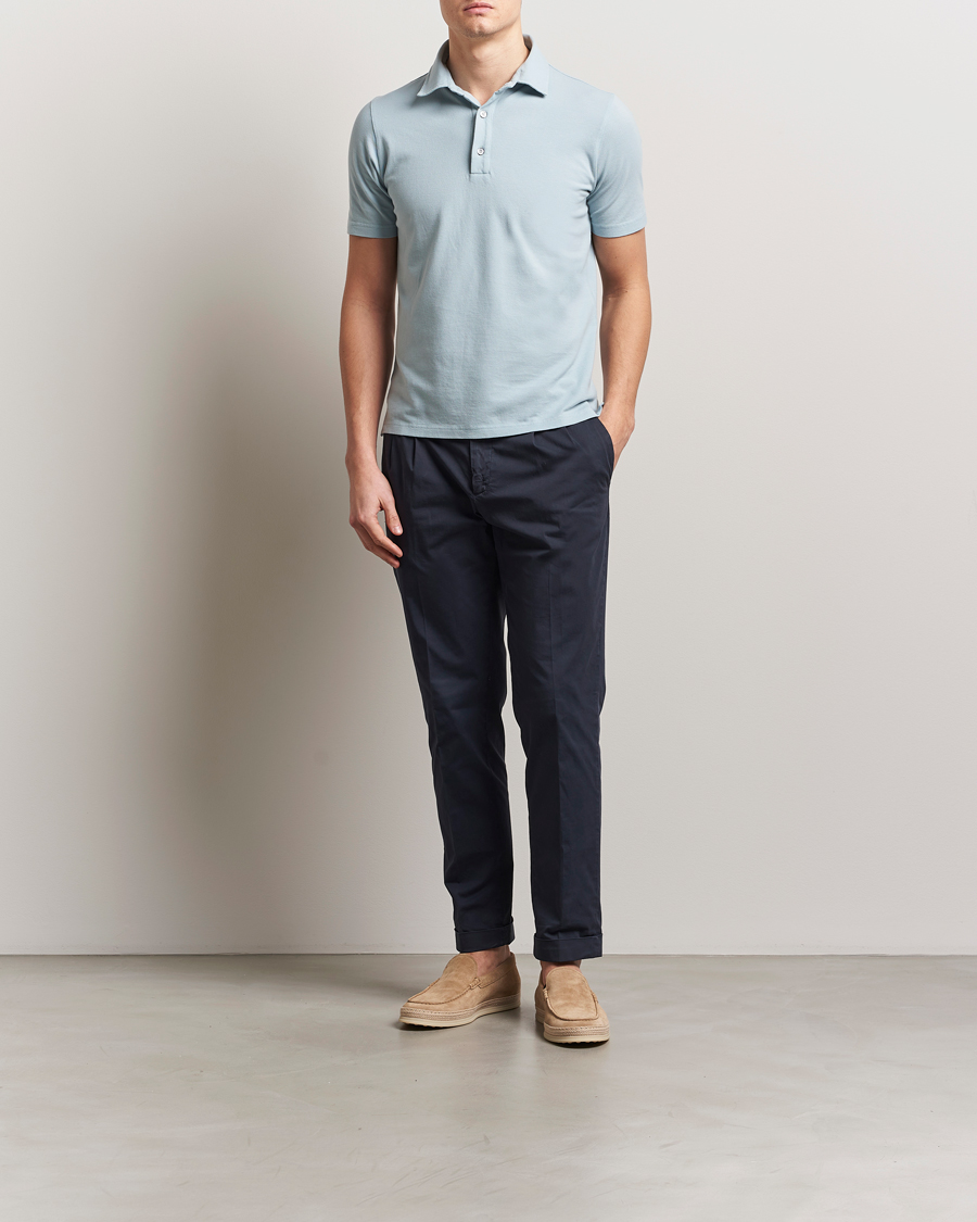 Herr | Pikéer | Zanone | Soft Cotton Piquet Polo Light Blue