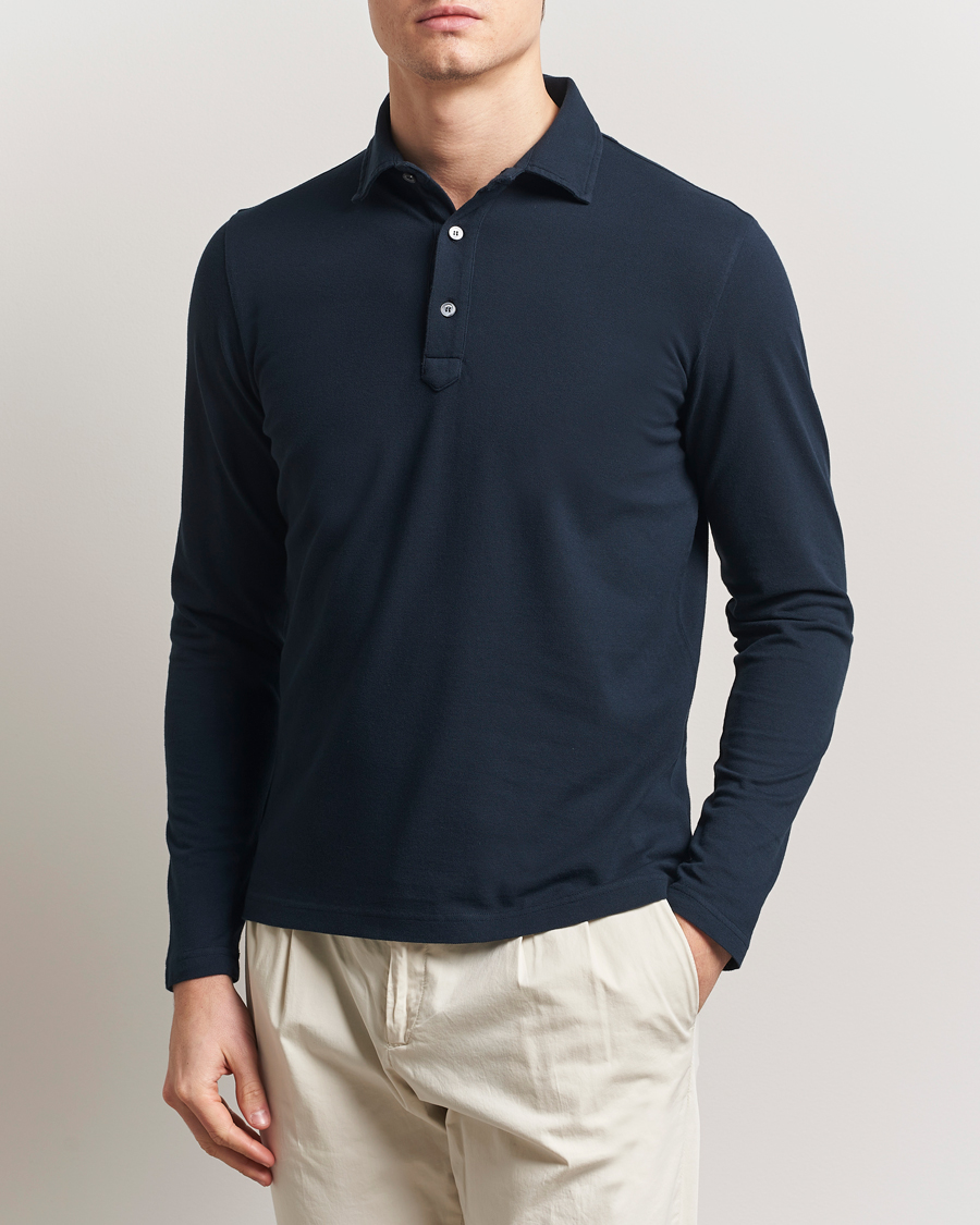 Herr | Pikéer | Zanone | Soft Cotton Piquet Long Sleeve Polo Navy