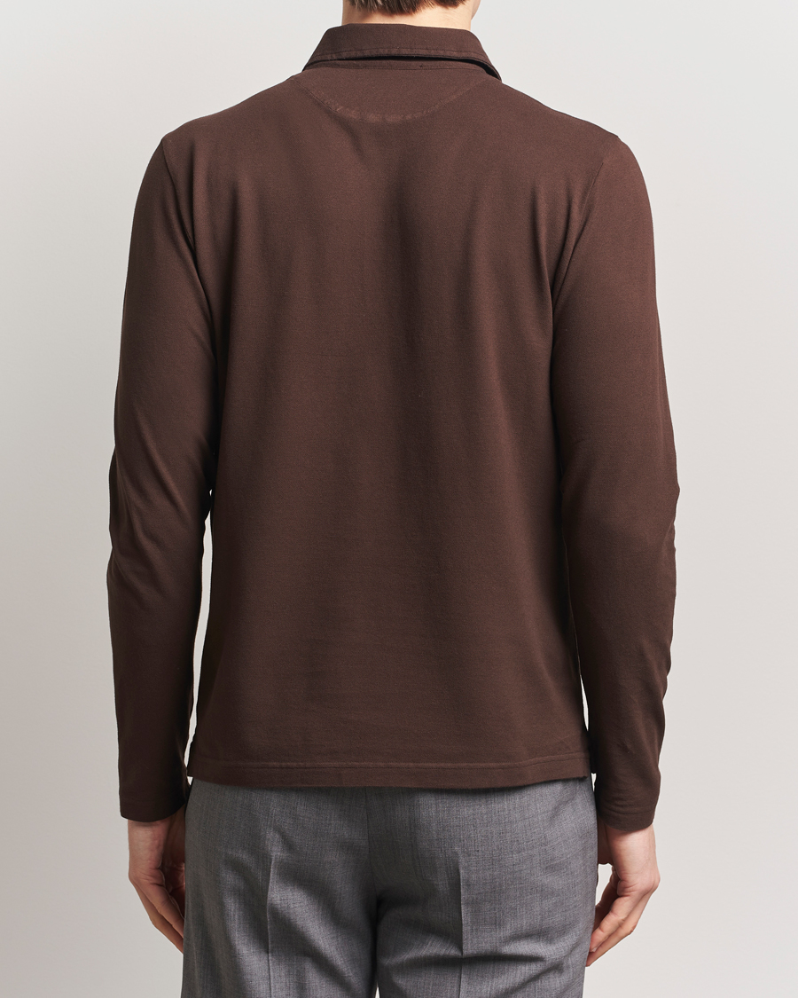 Herr | Pikéer | Zanone | Soft Cotton Piquet Long Sleeve Polo Dark Brown