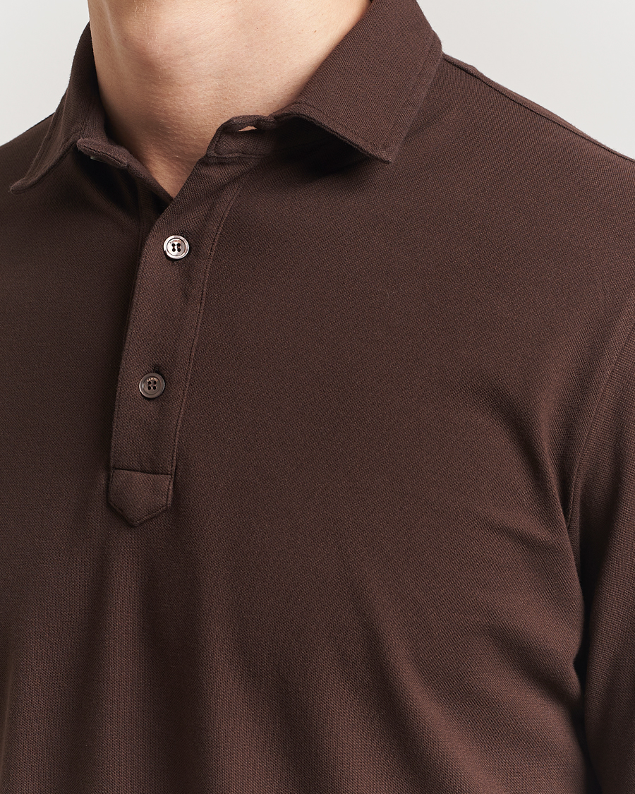 Herr | Pikéer | Zanone | Soft Cotton Piquet Long Sleeve Polo Dark Brown