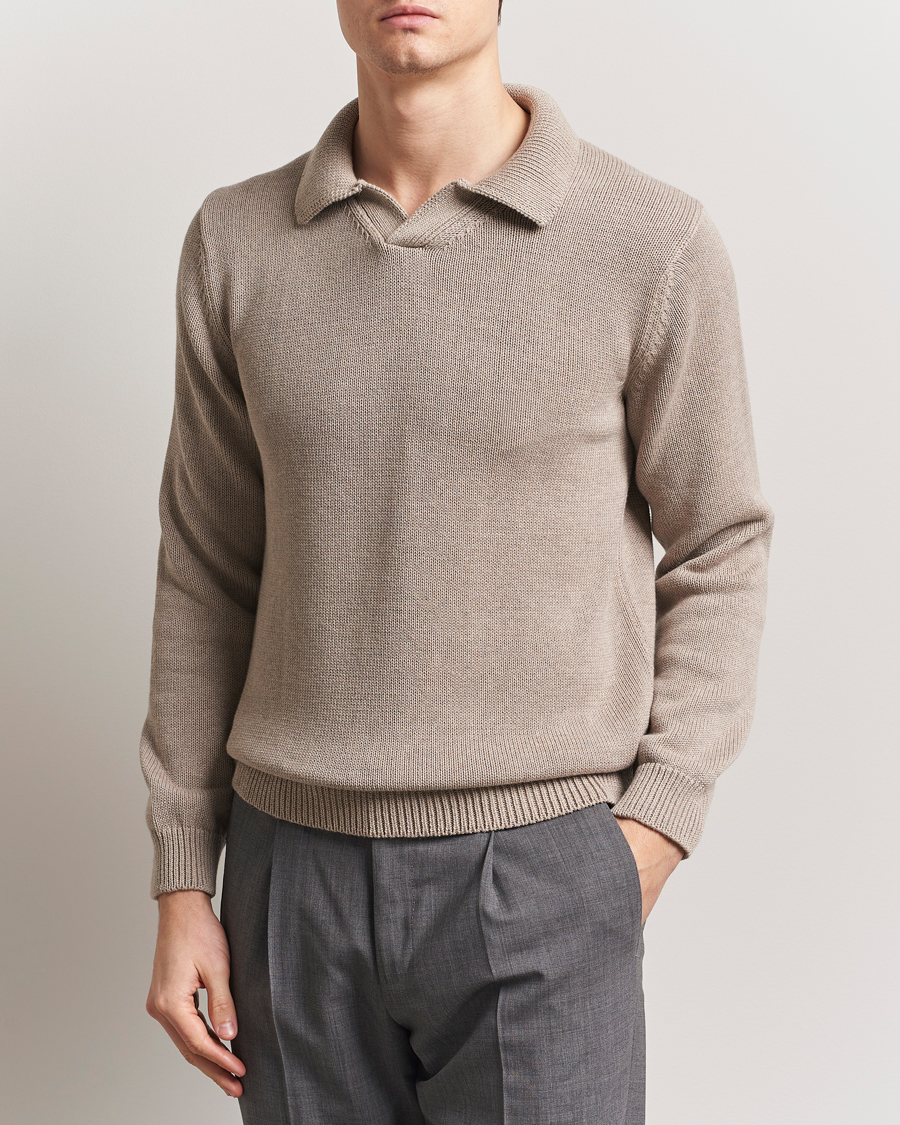 Herr | Tröjor | Zanone | Soft Cotton Long Sleeve Polo Beige