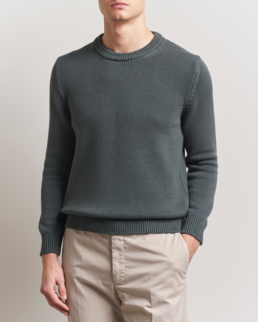 Herr | Tröjor | Zanone | Soft Cotton Crewneck Sweater Dark Green