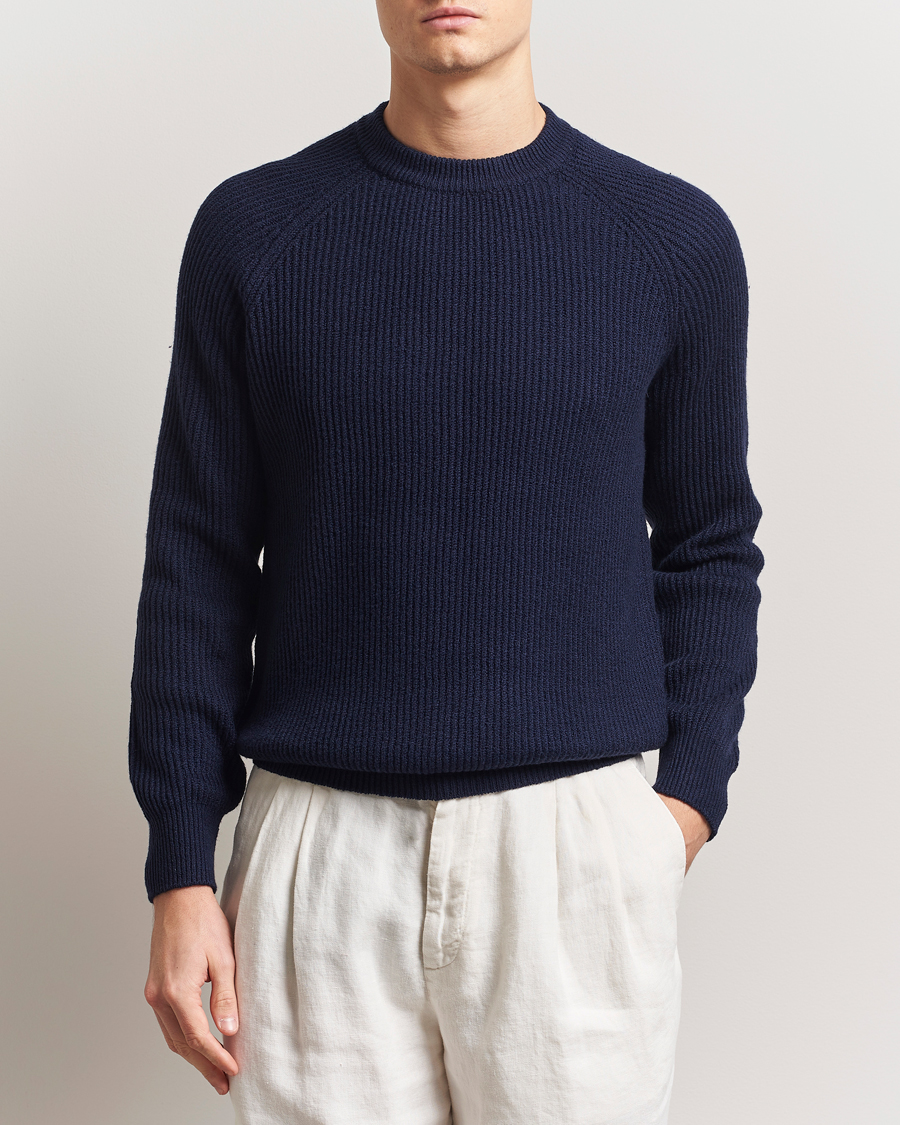 Herr | Tröjor | Brunello Cucinelli | Heavy Rib Stitch Crew Neck Navy