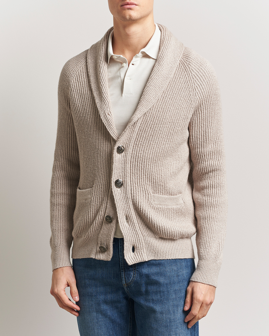 Herr | Tröjor | Brunello Cucinelli | Heavy Rib Shawl Cardigan Beige