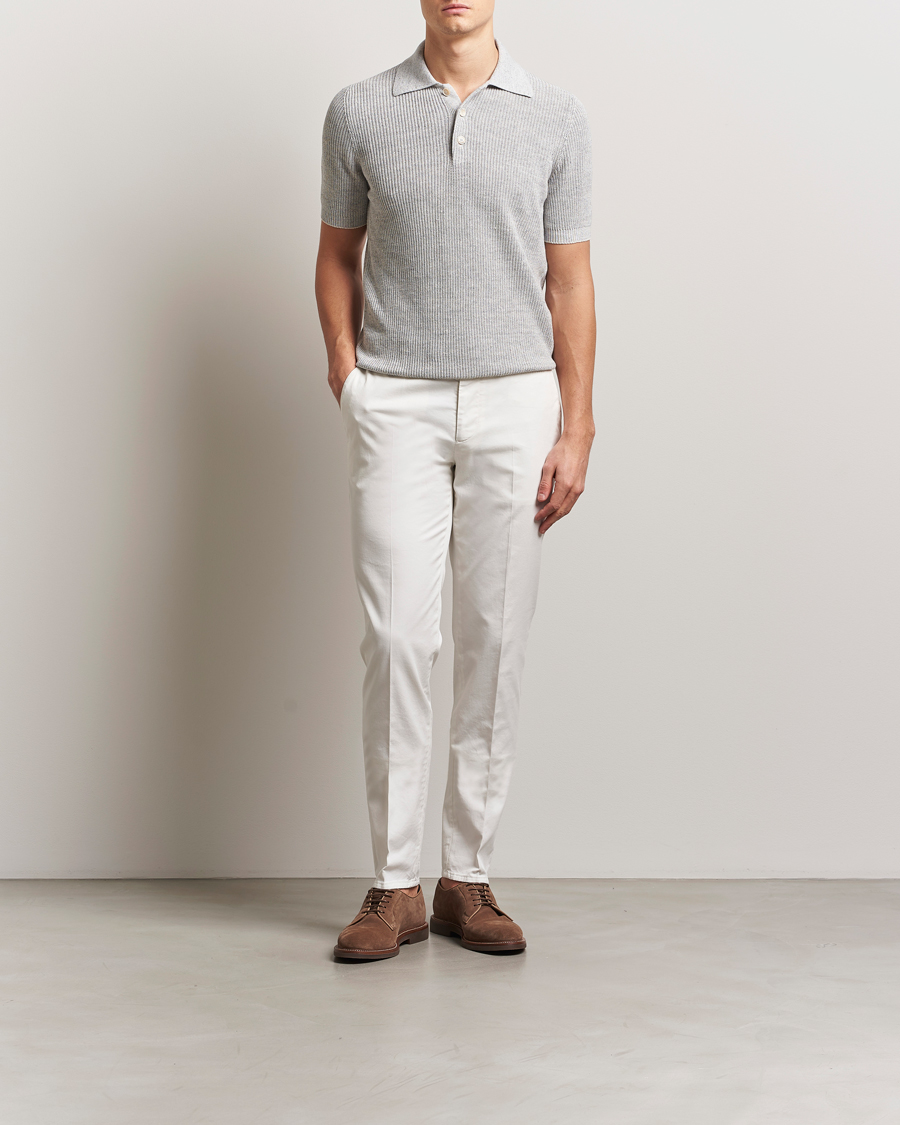 Herr | Pikéer | Brunello Cucinelli | Linen Rib Knitted Polo Pearl Grey