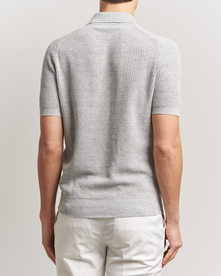 Herr | Pikéer | Brunello Cucinelli | Linen Rib Knitted Polo Pearl Grey