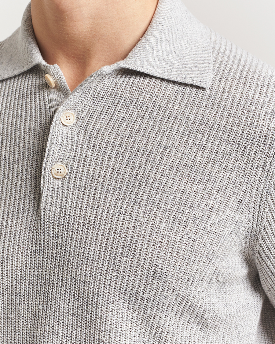 Herr | Pikéer | Brunello Cucinelli | Linen Rib Knitted Polo Pearl Grey