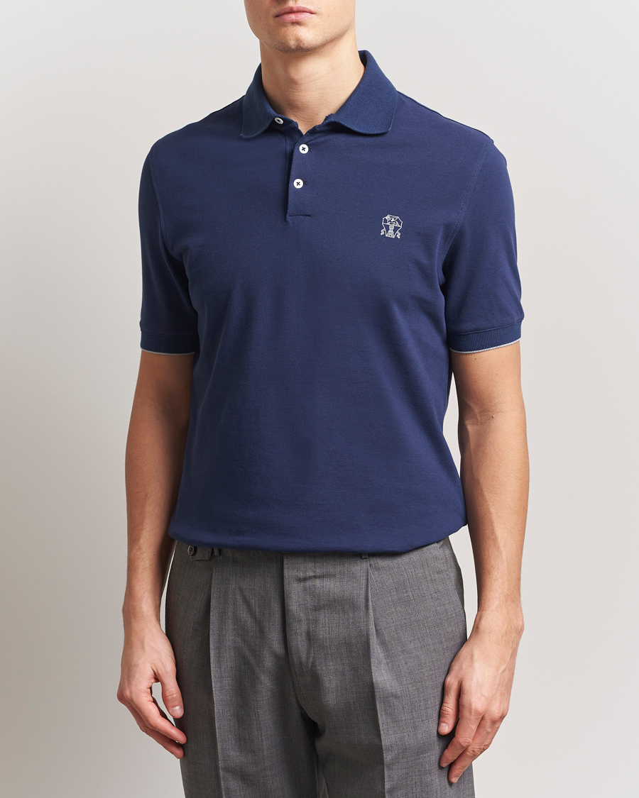 Herr | Pikéer | Brunello Cucinelli | Short Sleeve Logo Polo Navy