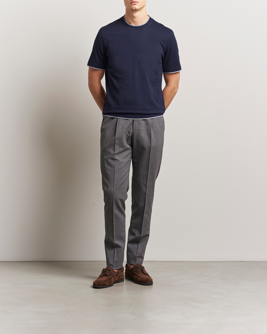 Herr | T-Shirts | Brunello Cucinelli | Short Sleeve Contrast T-Shirt Navy