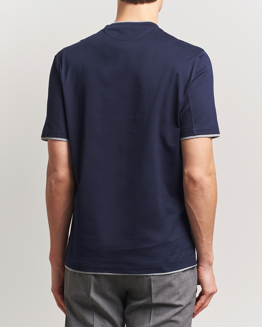 Herr | T-Shirts | Brunello Cucinelli | Short Sleeve Contrast T-Shirt Navy