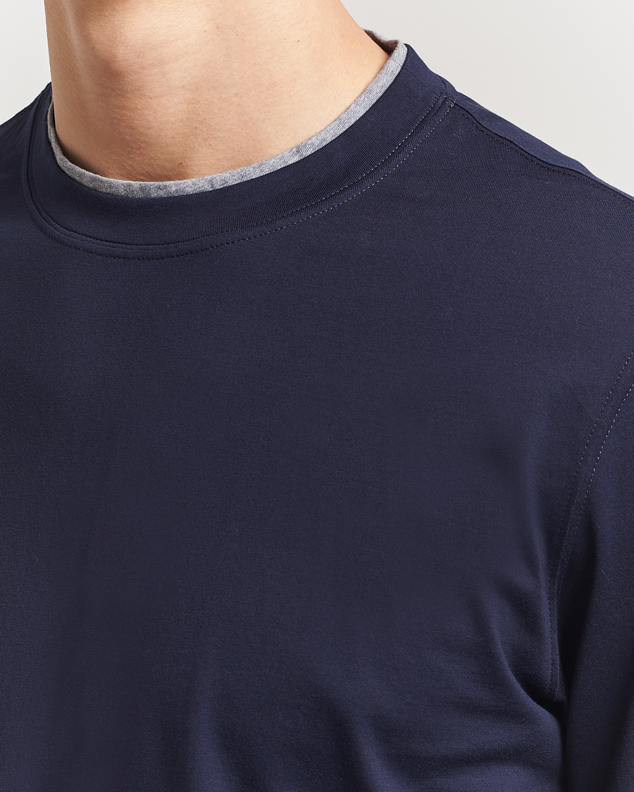 Herr | T-Shirts | Brunello Cucinelli | Short Sleeve Contrast T-Shirt Navy