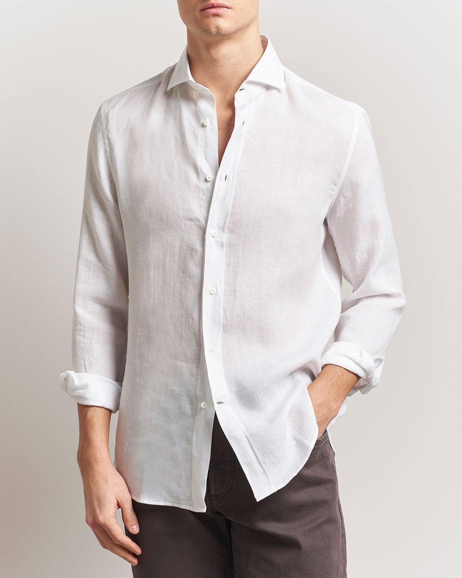 Herr | Skjortor | Brunello Cucinelli | Easy Fit Linen Shirt White