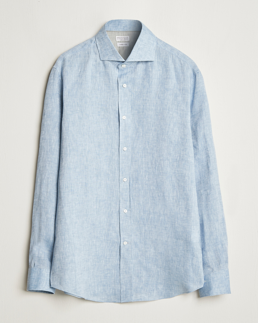 Herr | Skjortor | Brunello Cucinelli | Easy Fit Linen Shirt Light Blue