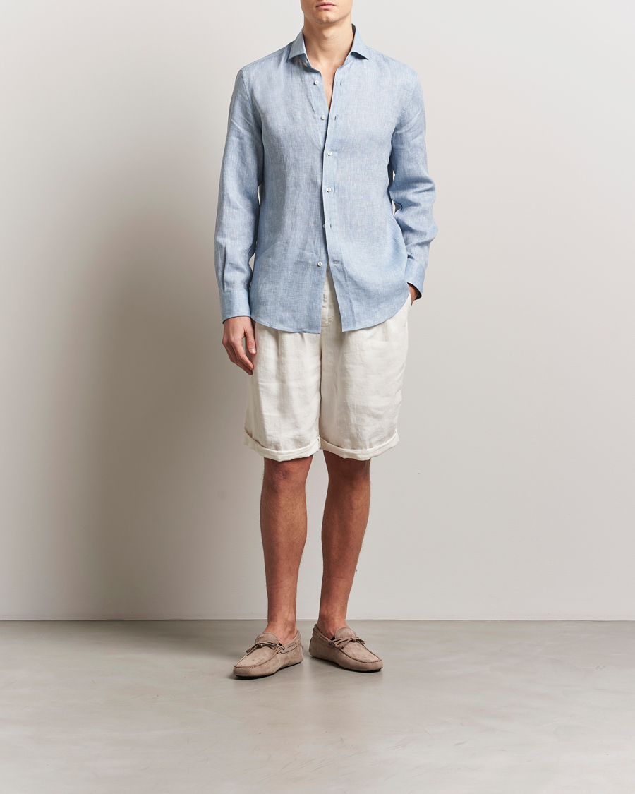 Herr | Skjortor | Brunello Cucinelli | Easy Fit Linen Shirt Light Blue