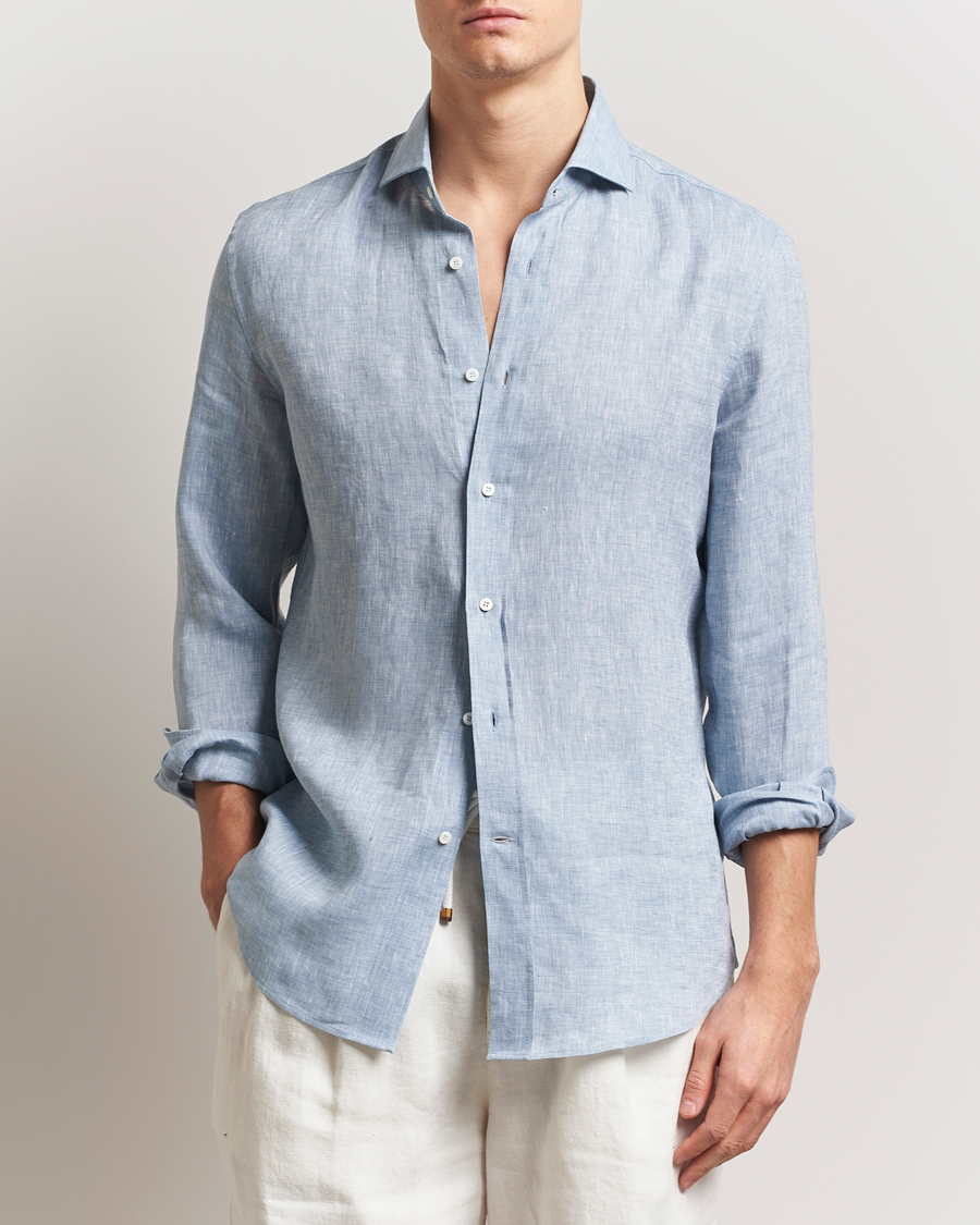 Herr | Skjortor | Brunello Cucinelli | Easy Fit Linen Shirt Light Blue