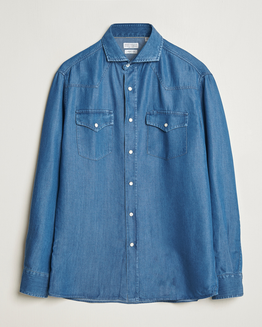 Herr | Skjortor | Brunello Cucinelli | Denim Western Shirt Navy