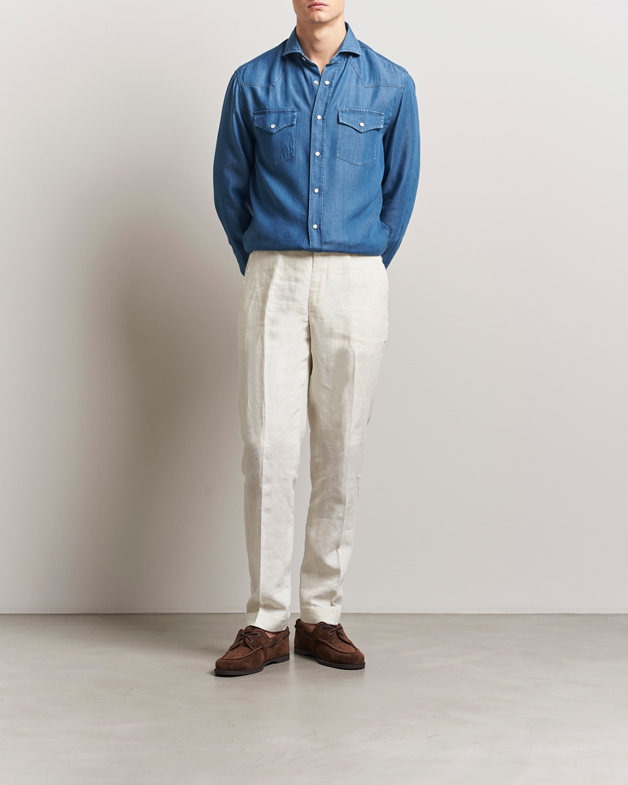 Herr | Skjortor | Brunello Cucinelli | Denim Western Shirt Navy