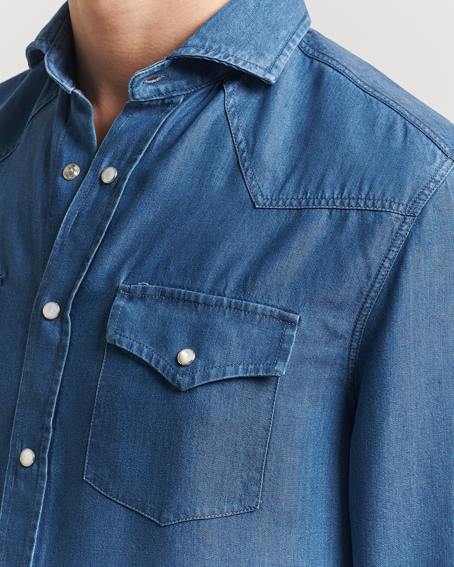 Herr | Skjortor | Brunello Cucinelli | Denim Western Shirt Navy