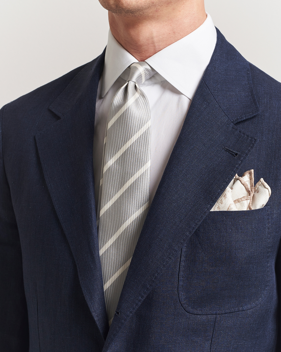 Herr | Slipsar | Brunello Cucinelli | Regimental Stripe Silk Tie Light Grey