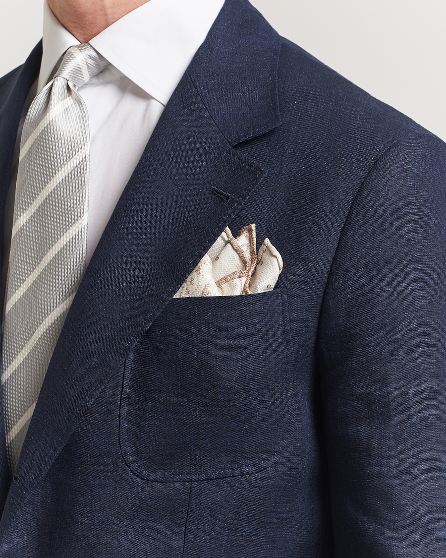Herr | Näsdukar | Brunello Cucinelli | Paisley Silk Pocket Square White/Beige